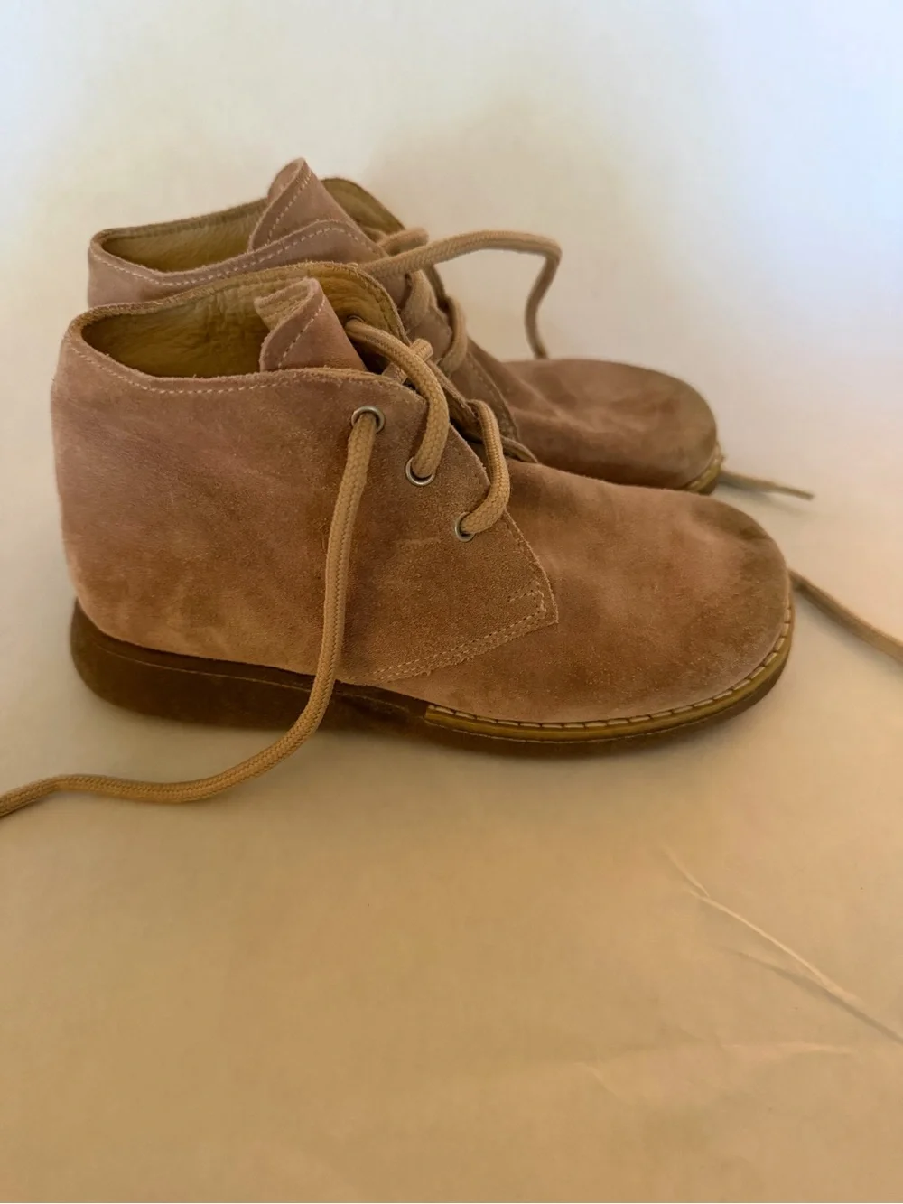 Children's Suede Lace-Up Boots in Light Pink